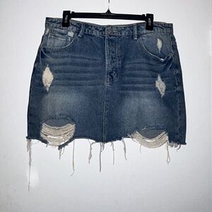 Distressed Dark-Washed Skirt